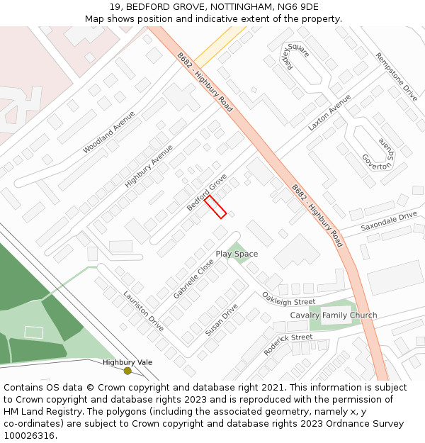 19, BEDFORD GROVE, NOTTINGHAM, NG6 9DE: Location map and indicative extent of plot