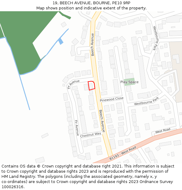 19, BEECH AVENUE, BOURNE, PE10 9RP: Location map and indicative extent of plot