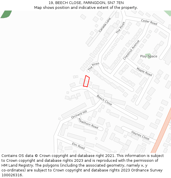 19, BEECH CLOSE, FARINGDON, SN7 7EN: Location map and indicative extent of plot