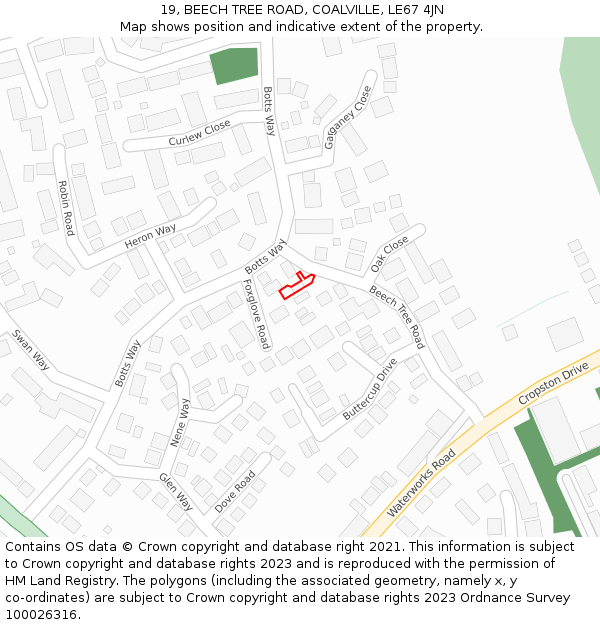 19, BEECH TREE ROAD, COALVILLE, LE67 4JN: Location map and indicative extent of plot