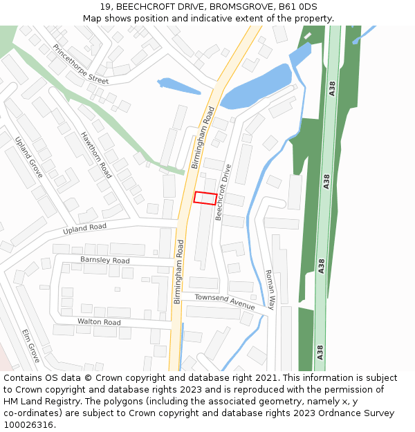 19, BEECHCROFT DRIVE, BROMSGROVE, B61 0DS: Location map and indicative extent of plot