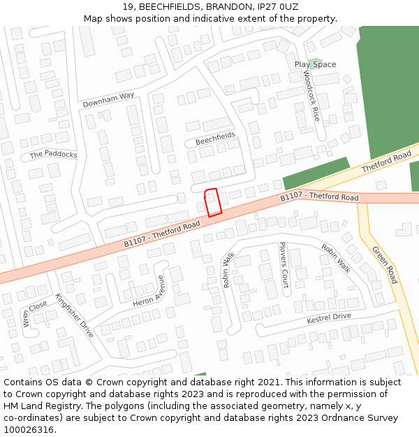 19, BEECHFIELDS, BRANDON, IP27 0UZ: Location map and indicative extent of plot