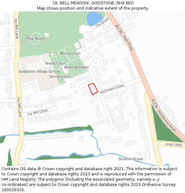 19, BELL MEADOW, GODSTONE, RH9 8ED: Location map and indicative extent of plot