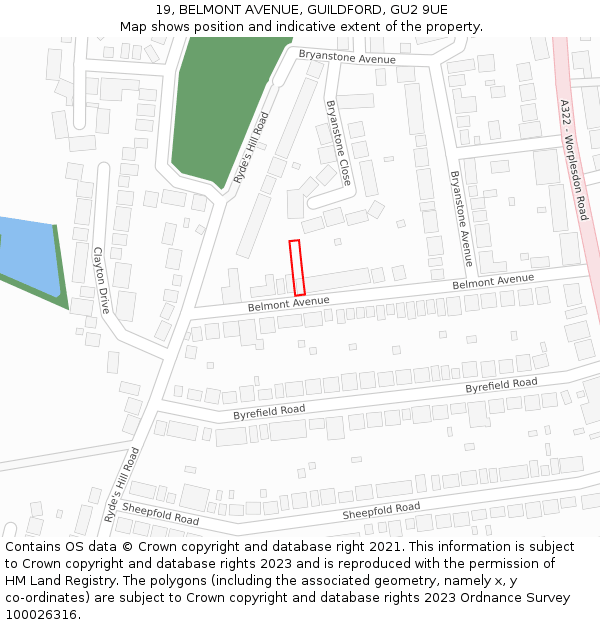 19, BELMONT AVENUE, GUILDFORD, GU2 9UE: Location map and indicative extent of plot