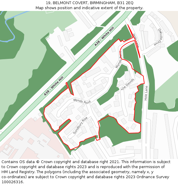 19, BELMONT COVERT, BIRMINGHAM, B31 2EQ: Location map and indicative extent of plot