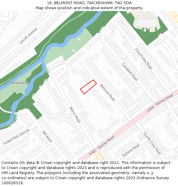 19, BELMONT ROAD, TWICKENHAM, TW2 5DA: Location map and indicative extent of plot