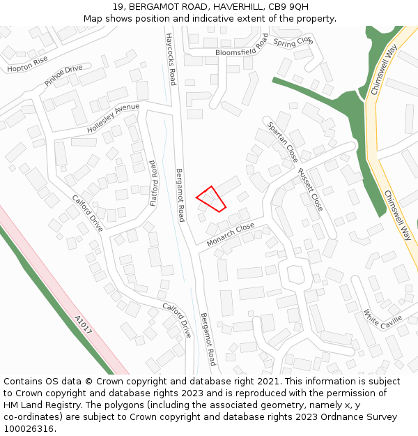 19, BERGAMOT ROAD, HAVERHILL, CB9 9QH: Location map and indicative extent of plot