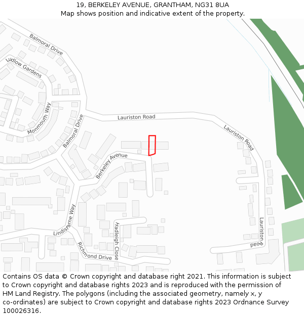 19, BERKELEY AVENUE, GRANTHAM, NG31 8UA: Location map and indicative extent of plot