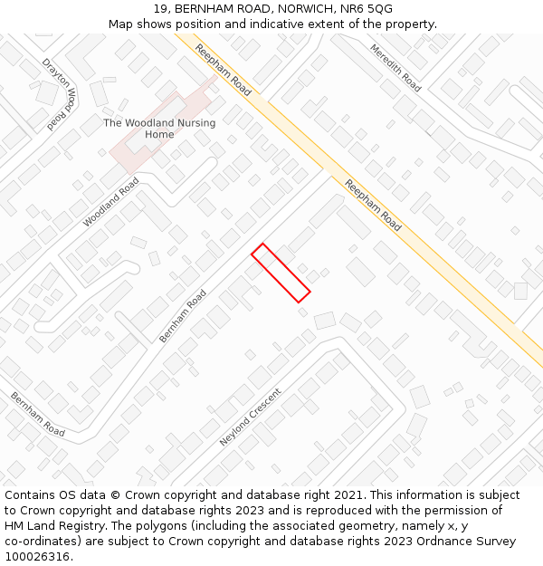 19, BERNHAM ROAD, NORWICH, NR6 5QG: Location map and indicative extent of plot