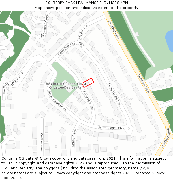 19, BERRY PARK LEA, MANSFIELD, NG18 4RN: Location map and indicative extent of plot