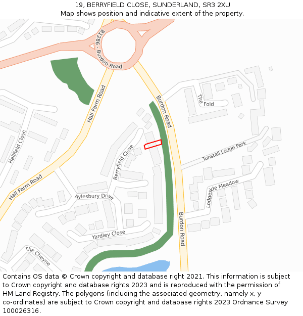 19, BERRYFIELD CLOSE, SUNDERLAND, SR3 2XU: Location map and indicative extent of plot