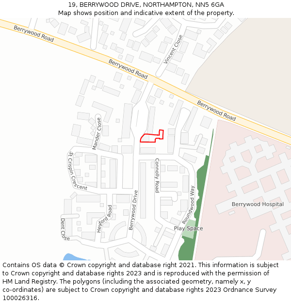 19, BERRYWOOD DRIVE, NORTHAMPTON, NN5 6GA: Location map and indicative extent of plot