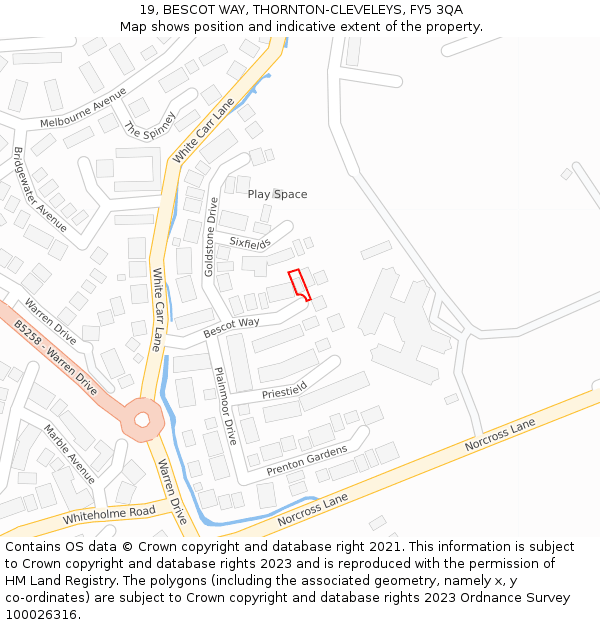 19, BESCOT WAY, THORNTON-CLEVELEYS, FY5 3QA: Location map and indicative extent of plot