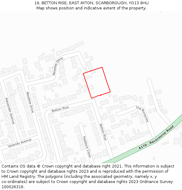 19, BETTON RISE, EAST AYTON, SCARBOROUGH, YO13 9HU: Location map and indicative extent of plot