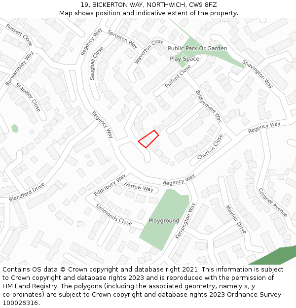 19, BICKERTON WAY, NORTHWICH, CW9 8FZ: Location map and indicative extent of plot