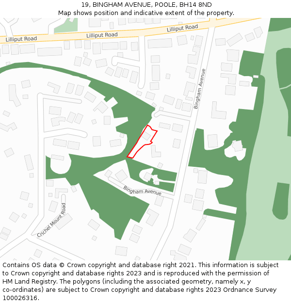 19, BINGHAM AVENUE, POOLE, BH14 8ND: Location map and indicative extent of plot