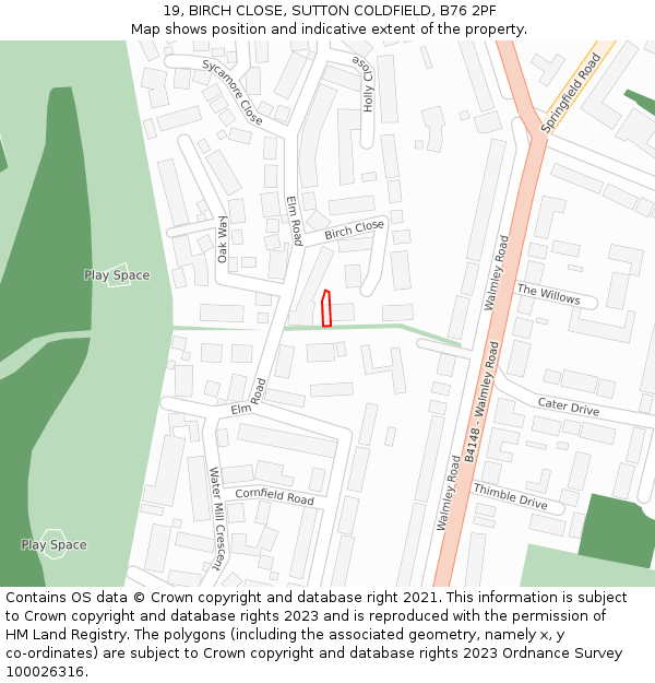 19, BIRCH CLOSE, SUTTON COLDFIELD, B76 2PF: Location map and indicative extent of plot