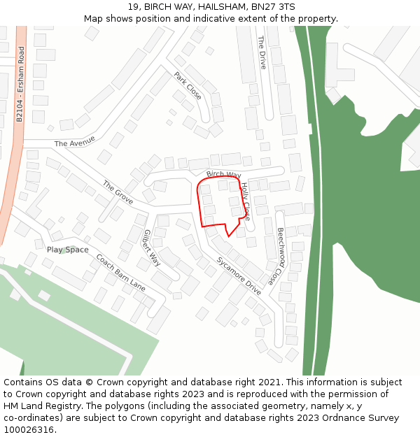 19, BIRCH WAY, HAILSHAM, BN27 3TS: Location map and indicative extent of plot