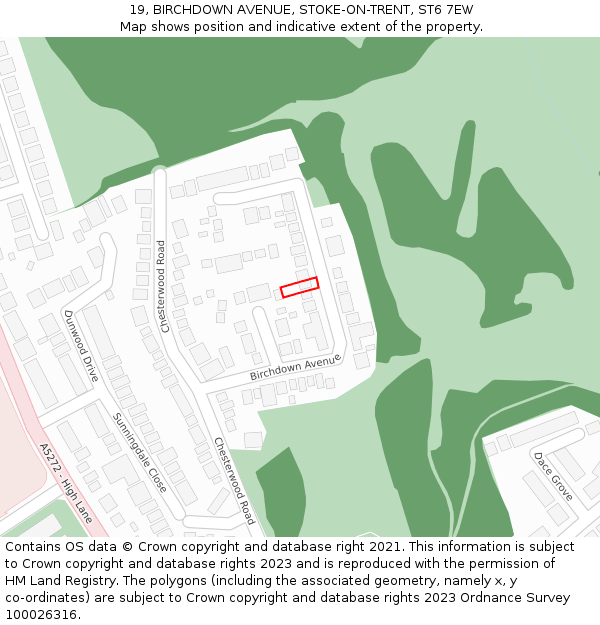 19, BIRCHDOWN AVENUE, STOKE-ON-TRENT, ST6 7EW: Location map and indicative extent of plot
