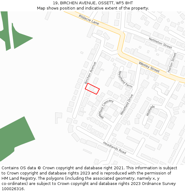 19, BIRCHEN AVENUE, OSSETT, WF5 8HT: Location map and indicative extent of plot