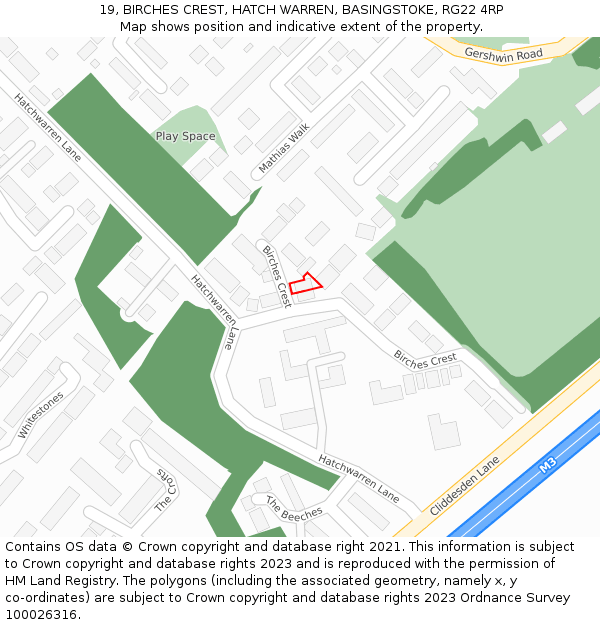 19, BIRCHES CREST, HATCH WARREN, BASINGSTOKE, RG22 4RP: Location map and indicative extent of plot