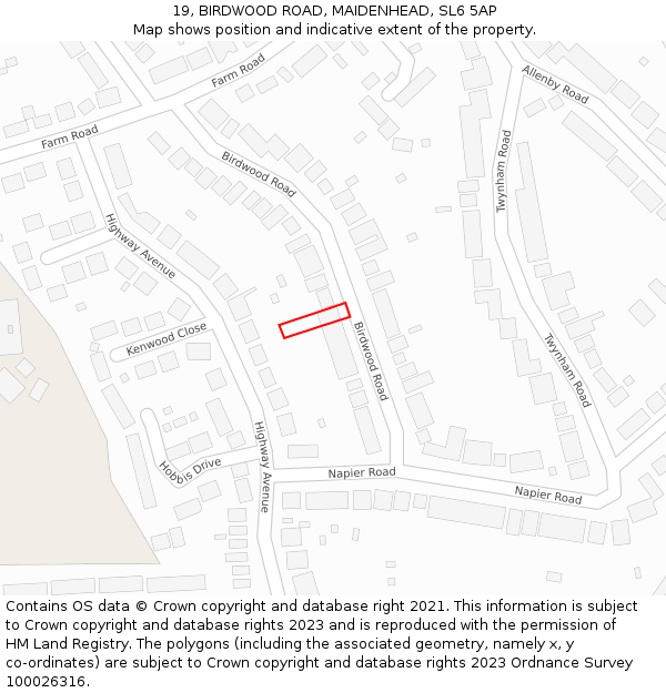 19, BIRDWOOD ROAD, MAIDENHEAD, SL6 5AP: Location map and indicative extent of plot