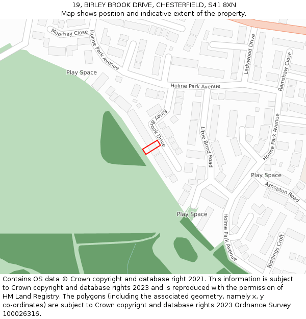 19, BIRLEY BROOK DRIVE, CHESTERFIELD, S41 8XN: Location map and indicative extent of plot