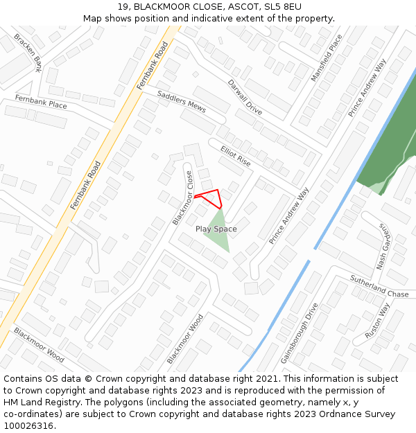 19, BLACKMOOR CLOSE, ASCOT, SL5 8EU: Location map and indicative extent of plot