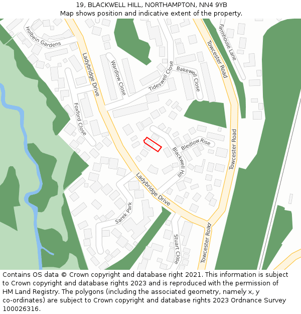 19, BLACKWELL HILL, NORTHAMPTON, NN4 9YB: Location map and indicative extent of plot