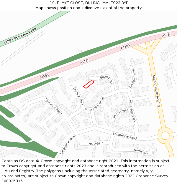 19, BLAKE CLOSE, BILLINGHAM, TS23 3YP: Location map and indicative extent of plot