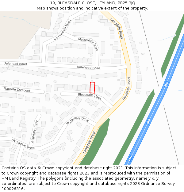 19, BLEASDALE CLOSE, LEYLAND, PR25 3JQ: Location map and indicative extent of plot