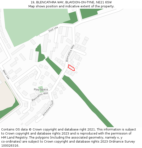 19, BLENCATHRA WAY, BLAYDON-ON-TYNE, NE21 6SW: Location map and indicative extent of plot