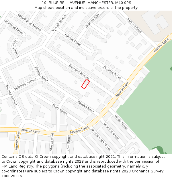 19, BLUE BELL AVENUE, MANCHESTER, M40 9PS: Location map and indicative extent of plot