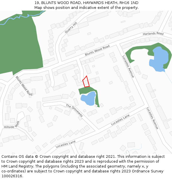 19, BLUNTS WOOD ROAD, HAYWARDS HEATH, RH16 1ND: Location map and indicative extent of plot