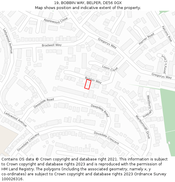 19, BOBBIN WAY, BELPER, DE56 0GX: Location map and indicative extent of plot