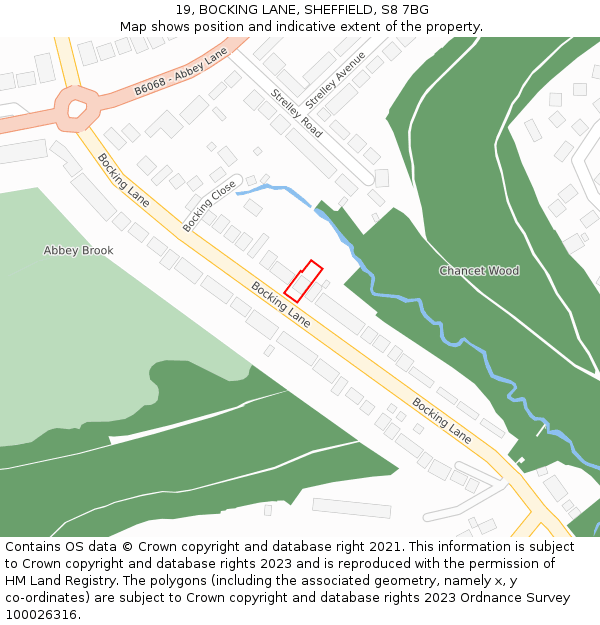 19, BOCKING LANE, SHEFFIELD, S8 7BG: Location map and indicative extent of plot