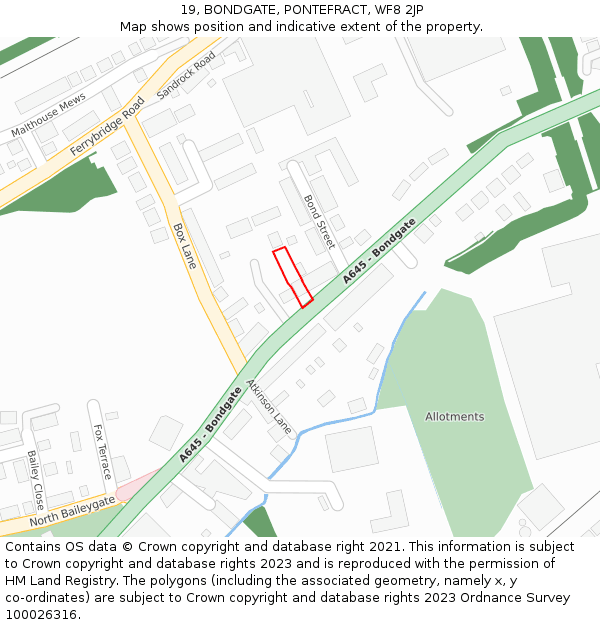 19, BONDGATE, PONTEFRACT, WF8 2JP: Location map and indicative extent of plot