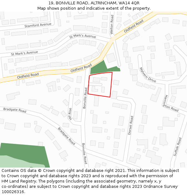 19, BONVILLE ROAD, ALTRINCHAM, WA14 4QR: Location map and indicative extent of plot