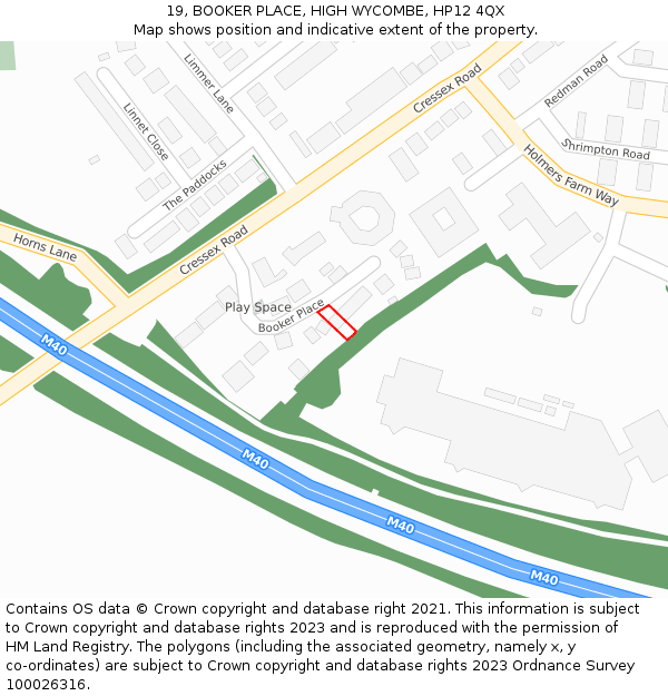 19, BOOKER PLACE, HIGH WYCOMBE, HP12 4QX: Location map and indicative extent of plot