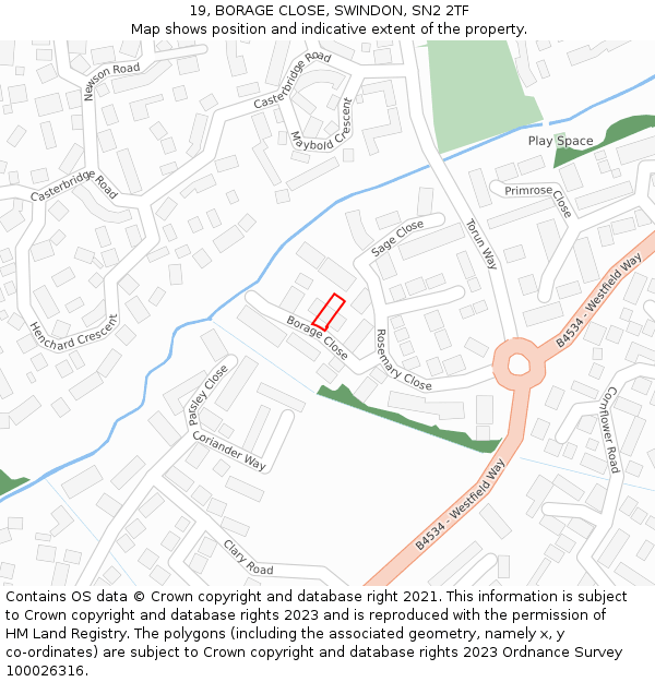 19, BORAGE CLOSE, SWINDON, SN2 2TF: Location map and indicative extent of plot