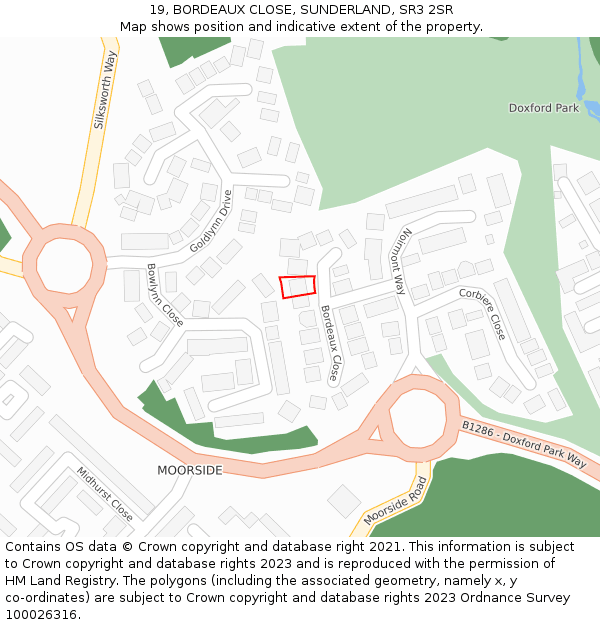 19, BORDEAUX CLOSE, SUNDERLAND, SR3 2SR: Location map and indicative extent of plot