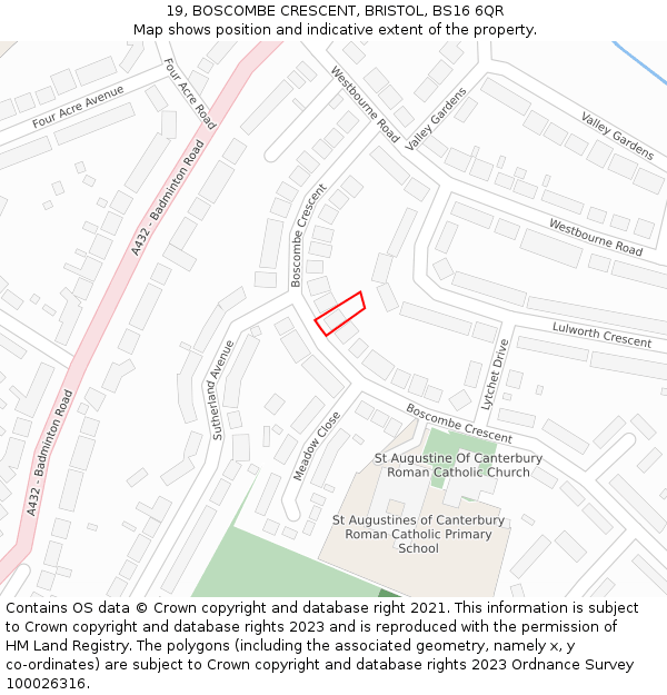 19, BOSCOMBE CRESCENT, BRISTOL, BS16 6QR: Location map and indicative extent of plot