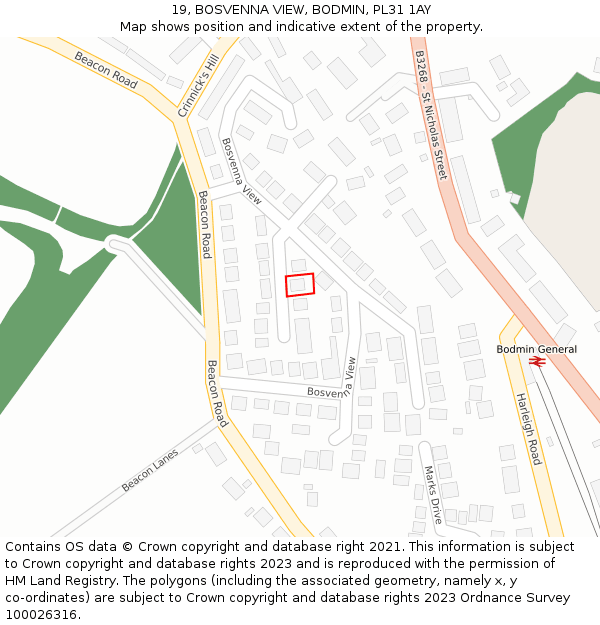 19, BOSVENNA VIEW, BODMIN, PL31 1AY: Location map and indicative extent of plot