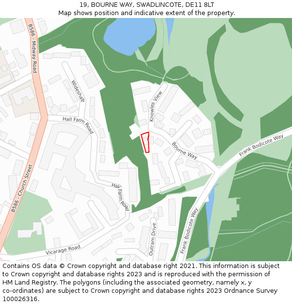 19, BOURNE WAY, SWADLINCOTE, DE11 8LT: Location map and indicative extent of plot