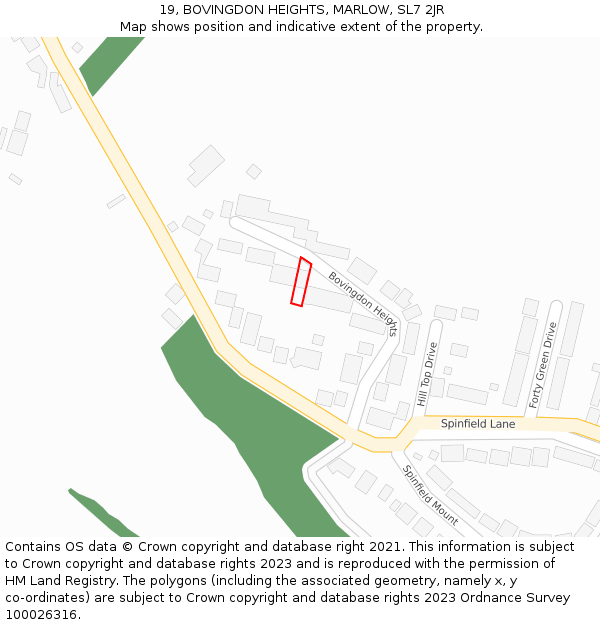 19, BOVINGDON HEIGHTS, MARLOW, SL7 2JR: Location map and indicative extent of plot