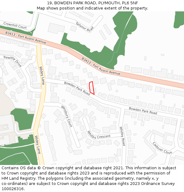 19, BOWDEN PARK ROAD, PLYMOUTH, PL6 5NF: Location map and indicative extent of plot