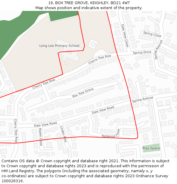 19, BOX TREE GROVE, KEIGHLEY, BD21 4WT: Location map and indicative extent of plot