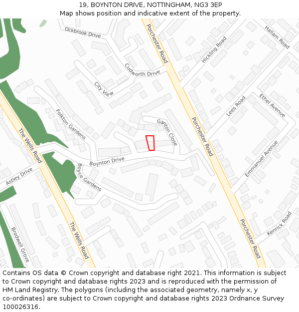 19, BOYNTON DRIVE, NOTTINGHAM, NG3 3EP: Location map and indicative extent of plot