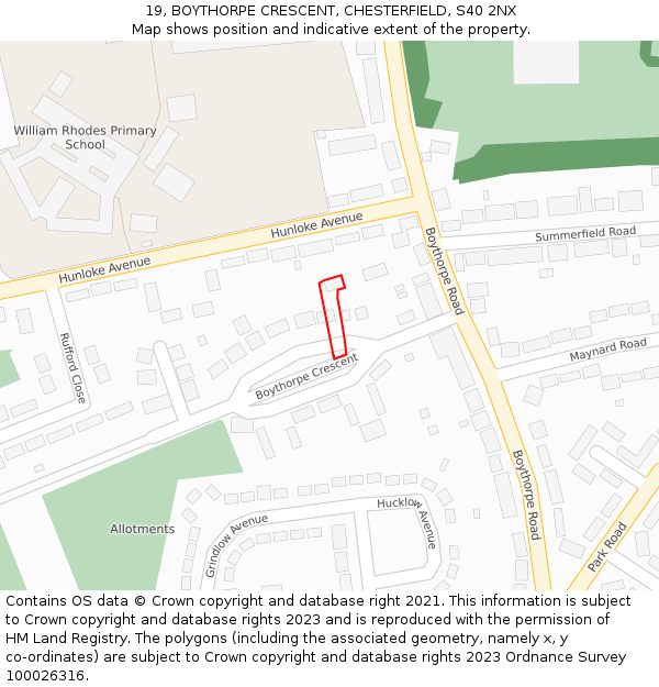 19, BOYTHORPE CRESCENT, CHESTERFIELD, S40 2NX: Location map and indicative extent of plot