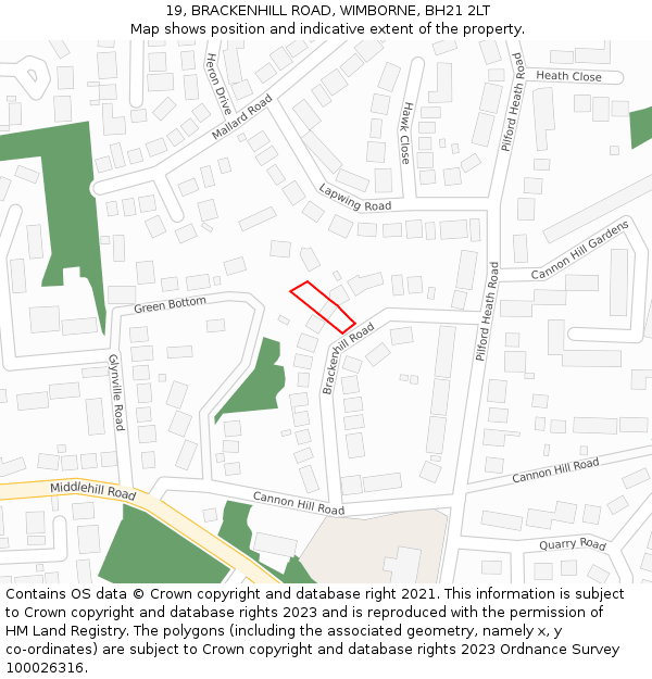 19, BRACKENHILL ROAD, WIMBORNE, BH21 2LT: Location map and indicative extent of plot